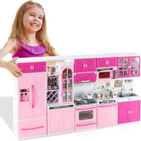 SOCBTNSO 64 PCS Pink Kitchen Toy with Lights Sounds for 3 4 5 6 7