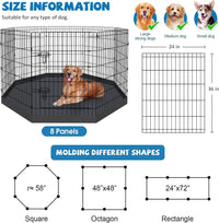 Puppy Pet Playpen 8 Panel 24 Inch Indoor Outdoor Metal Portable - 36"H x 24"W, 8 Panels with Octagonal Bottom Pad - image 2