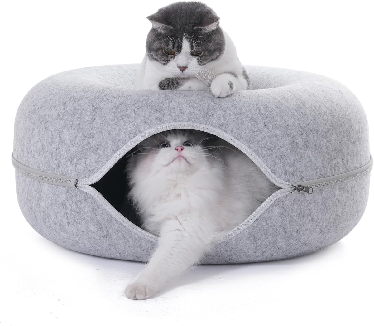 Large Cat Tunnel Bed for Indoor Cats with 3 Toys - L(24x24x11) / Light Grey - image 2