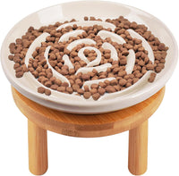 Elevated Slow Feeder Cat Bowls - apricot / elevated slow feeder with stand