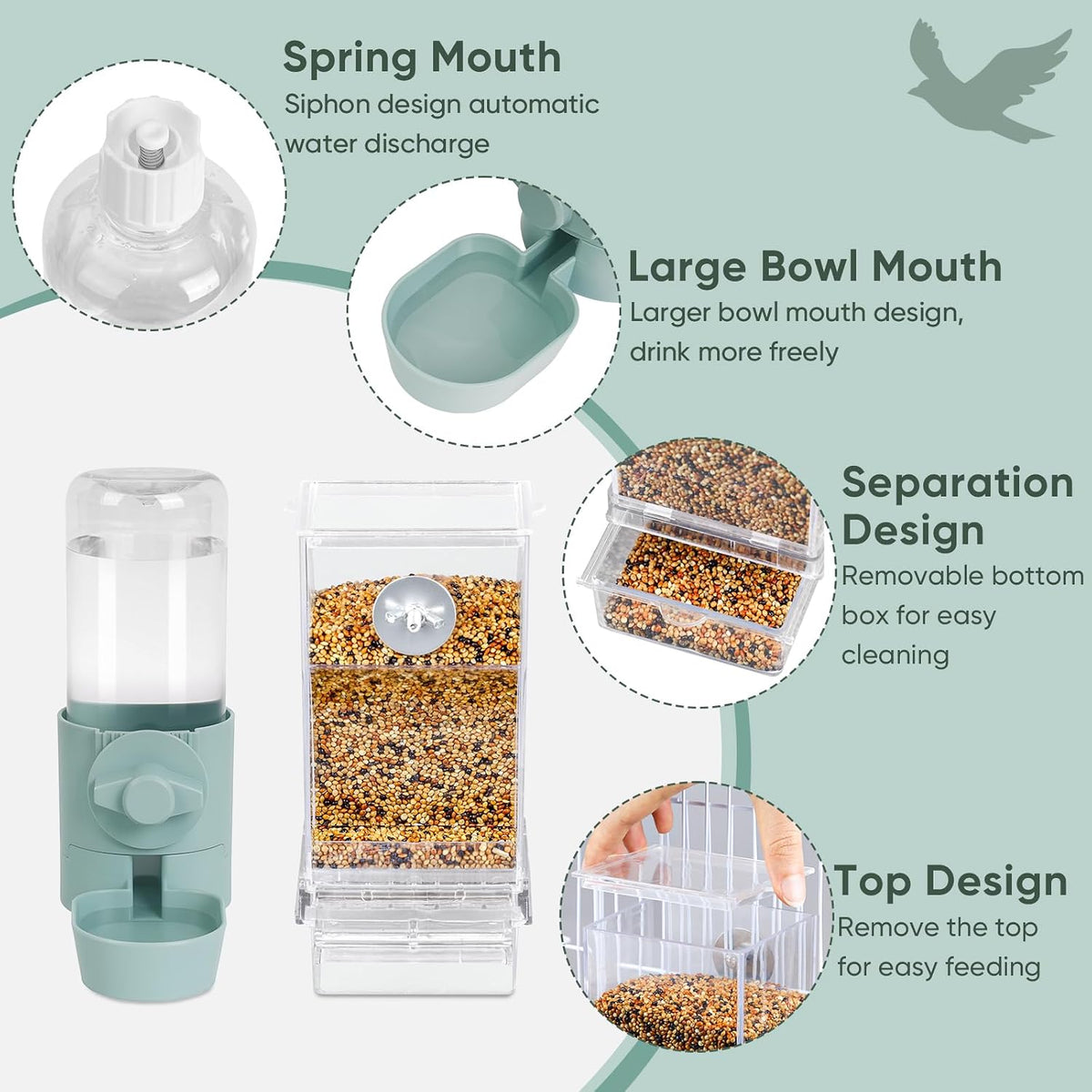 lemtrflo No Mess Bird Feeder Water Dispenser Set - blue - image 4