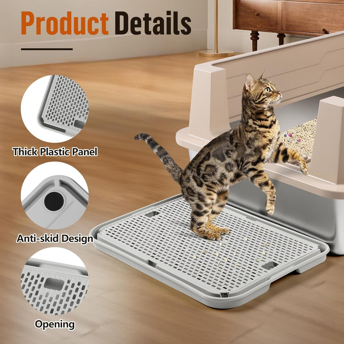 Cat Litter Box Step, Large Cat Litter Ramp with Filter Function - Light Grey Large - image 4
