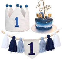 First Birthday Decorations for Boy Blue One Year Old High Chair - Navy Blue - image 4