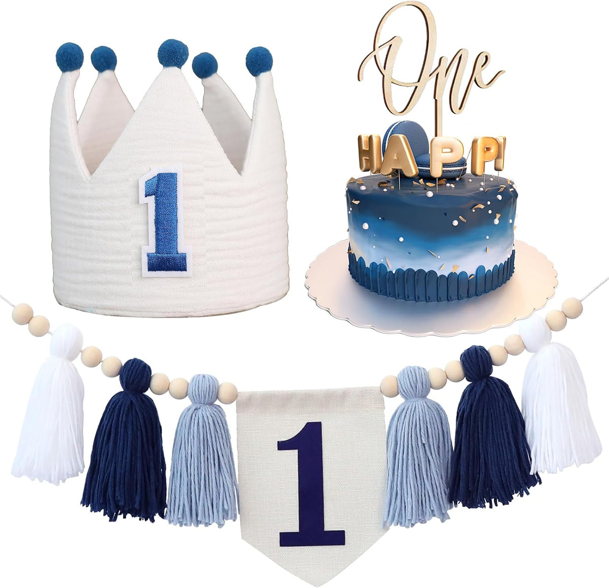 First Birthday Decorations for Boy Blue One Year Old High Chair - Navy Blue - image 4