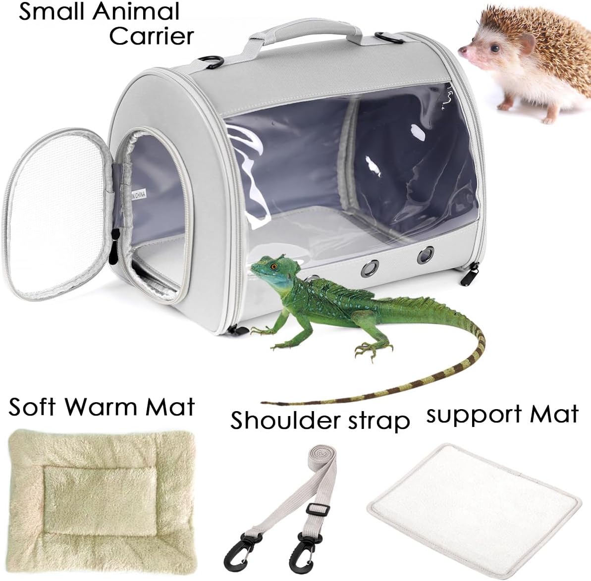 Bearded Dragon Travel Carrier Backpack, Lizard Backpack Carrier - Grey / TPU Carrier+MAT - image 3