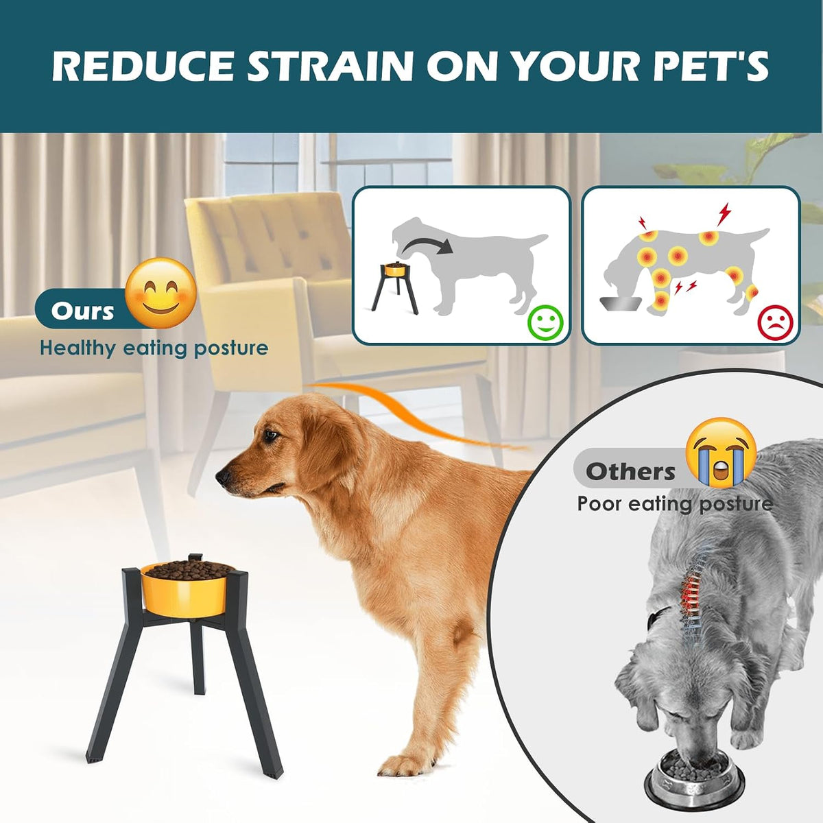 SHAINFUN Adjustable Metal Raised Stand for Large & XL Breeds - Black-FL / Height: 13.7", Width: 7-10.6" - image 3