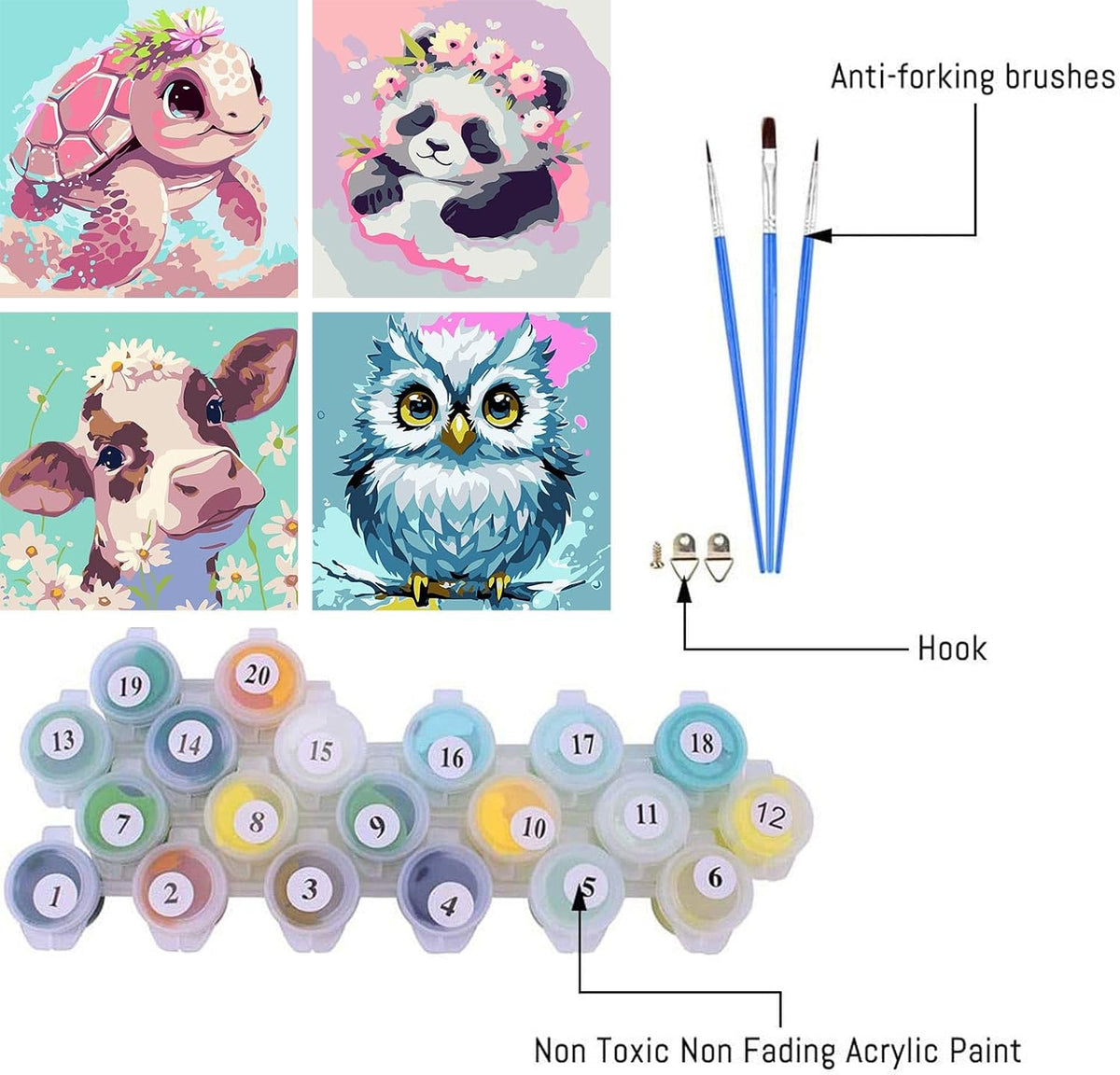 FQOVKYN 4 pack paint by number kit for kids with cute animal 8x8 canvases - view 10