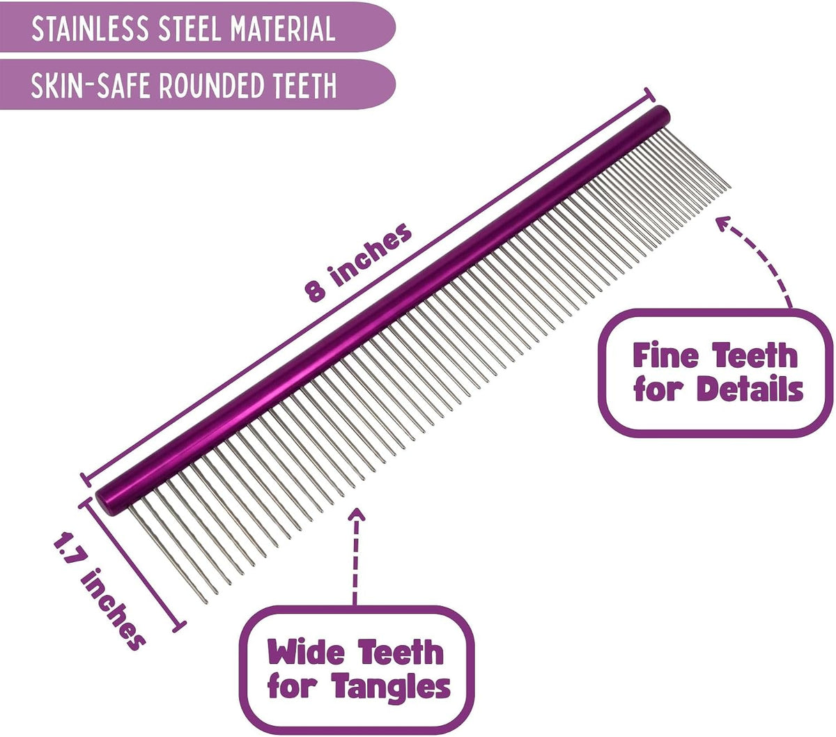 10-Inch Dog Combs for Grooming Matting - Purple / 8" - image 2