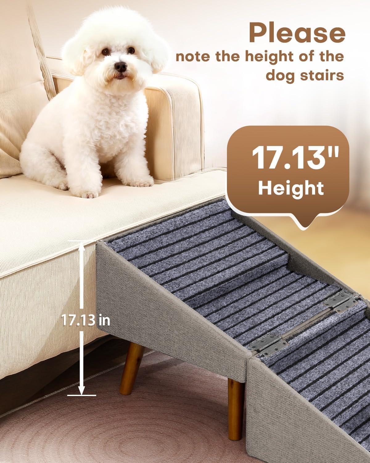 17" H Split Ottoman Dog Ramp for Couch - 17.13" H-Hemp Green - image 3