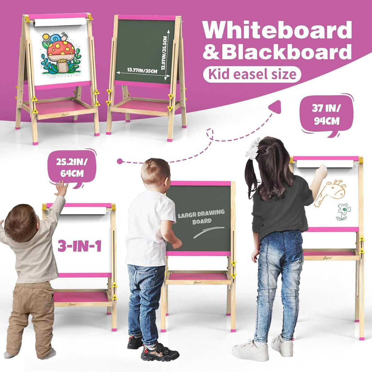 JOYOOSS Easel for Kids Art Easel Toddlers Easels With Paper Roll – Fun for Kids & Family - Pink - image 2