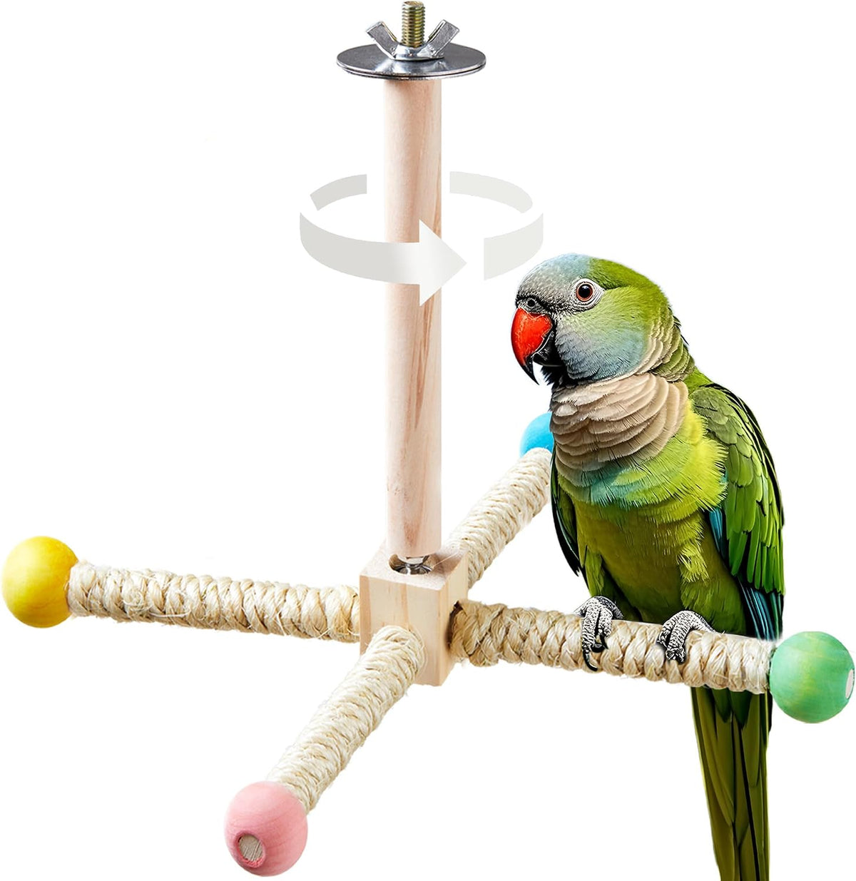 Bird Perch Toy, Kiln-Dried Wood Interactive 360° Spinning Cage Toy – Essentials for Birds - Large (no bells)