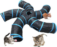 Upgraded Cat Tunnel Toy with 5 peek-a-Boo Windows - 5-way Black