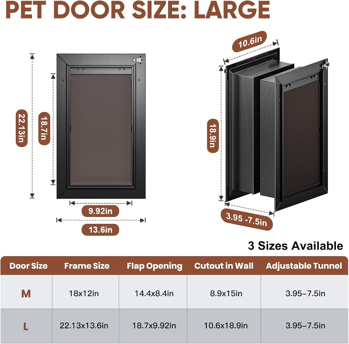 Large Dog Door for Wall, 3-Flap Insulated, All Aluminum, Black – Essentials for Dogs - Large - image 3