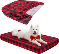 Dog Bed Covers Replacement Washable Elastic Edged 36" x 27" x 6" – Essentials for Dogs - Red Lattice / 36.0"L x 27.0"W x 6.0"Th