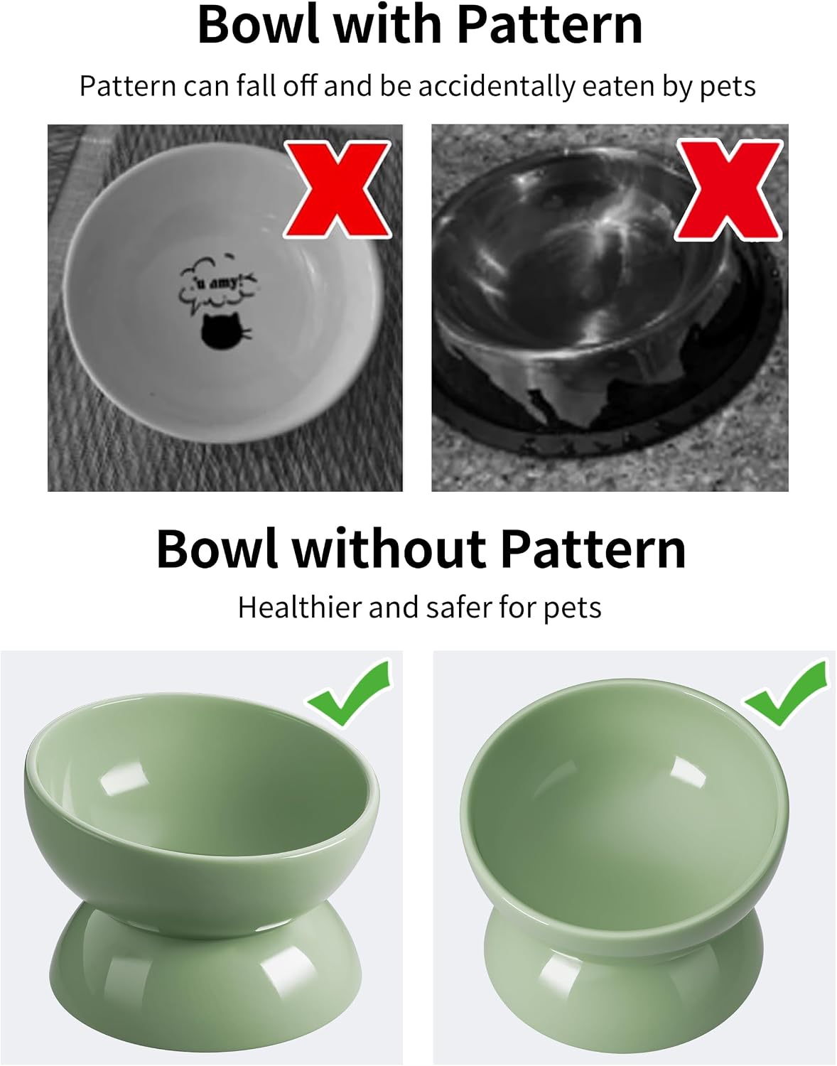 Cat Water Bowl, 15° Tilted and Raised Pet Food Dish - 2 Pack / Sage Green - image 2