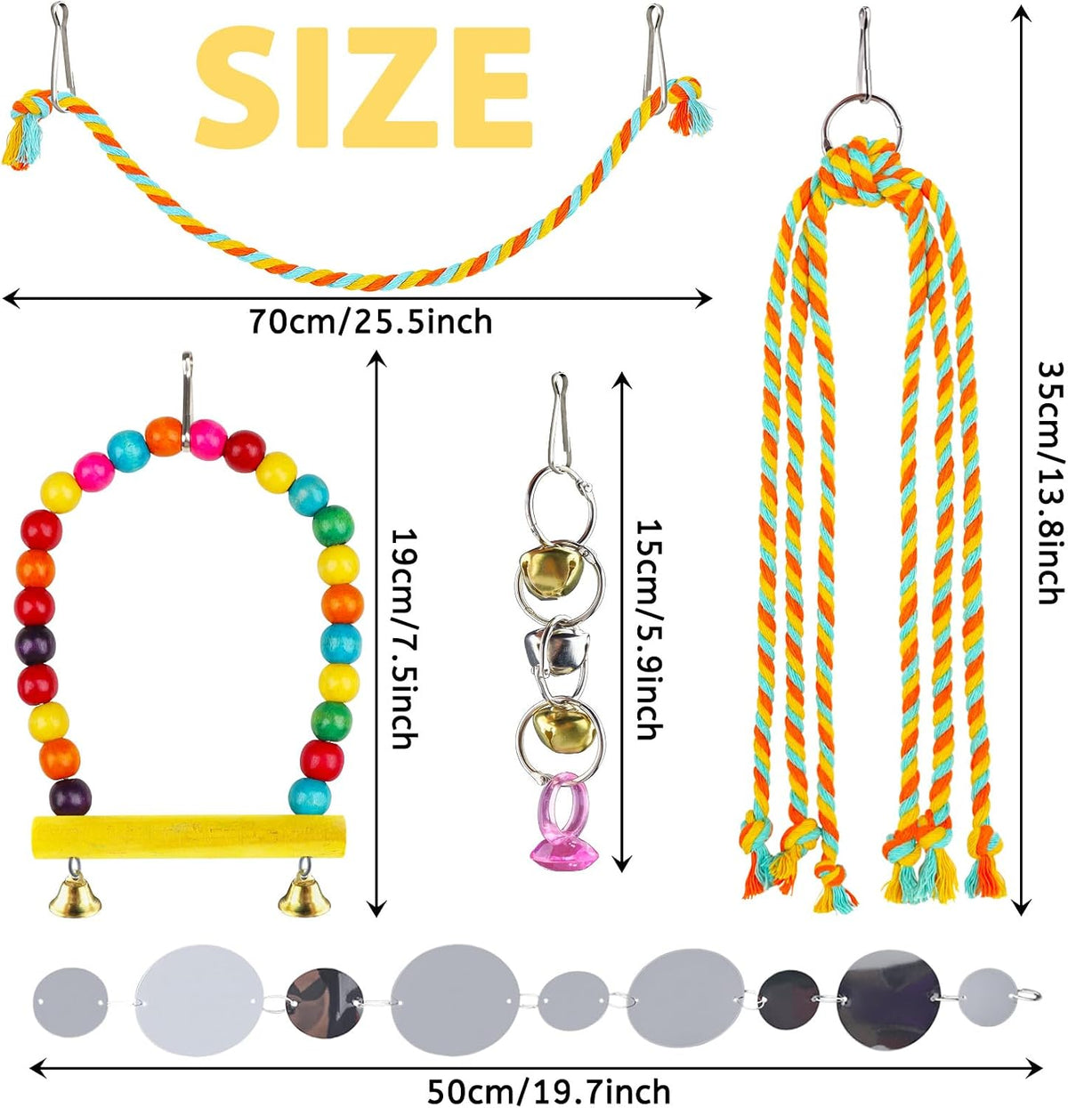 QUOZUO 8 pcs Bird Toys for Parakeets with Colorful Ladder Hammock - image 2