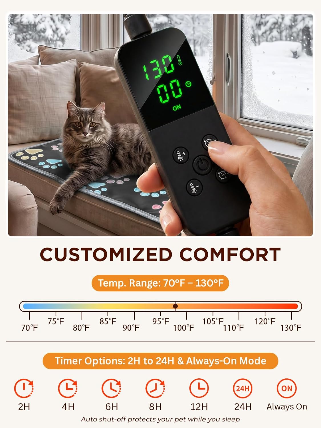 furrybaby Pet Heating Pad for Cats & Dogs, Waterproof Heated Bed - Temp adjustable / 34 X 24in / Black - image 2