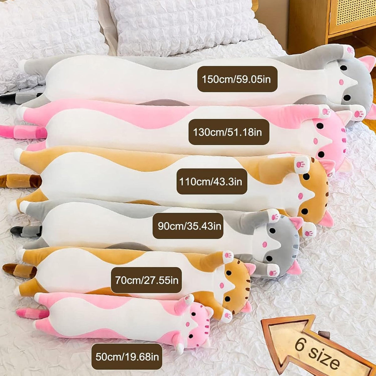 Long Cat Plush Pillow Soft Cat Hugging Pillow Stuffed Animal Pillow - Gray / 19.68 inches - image 3