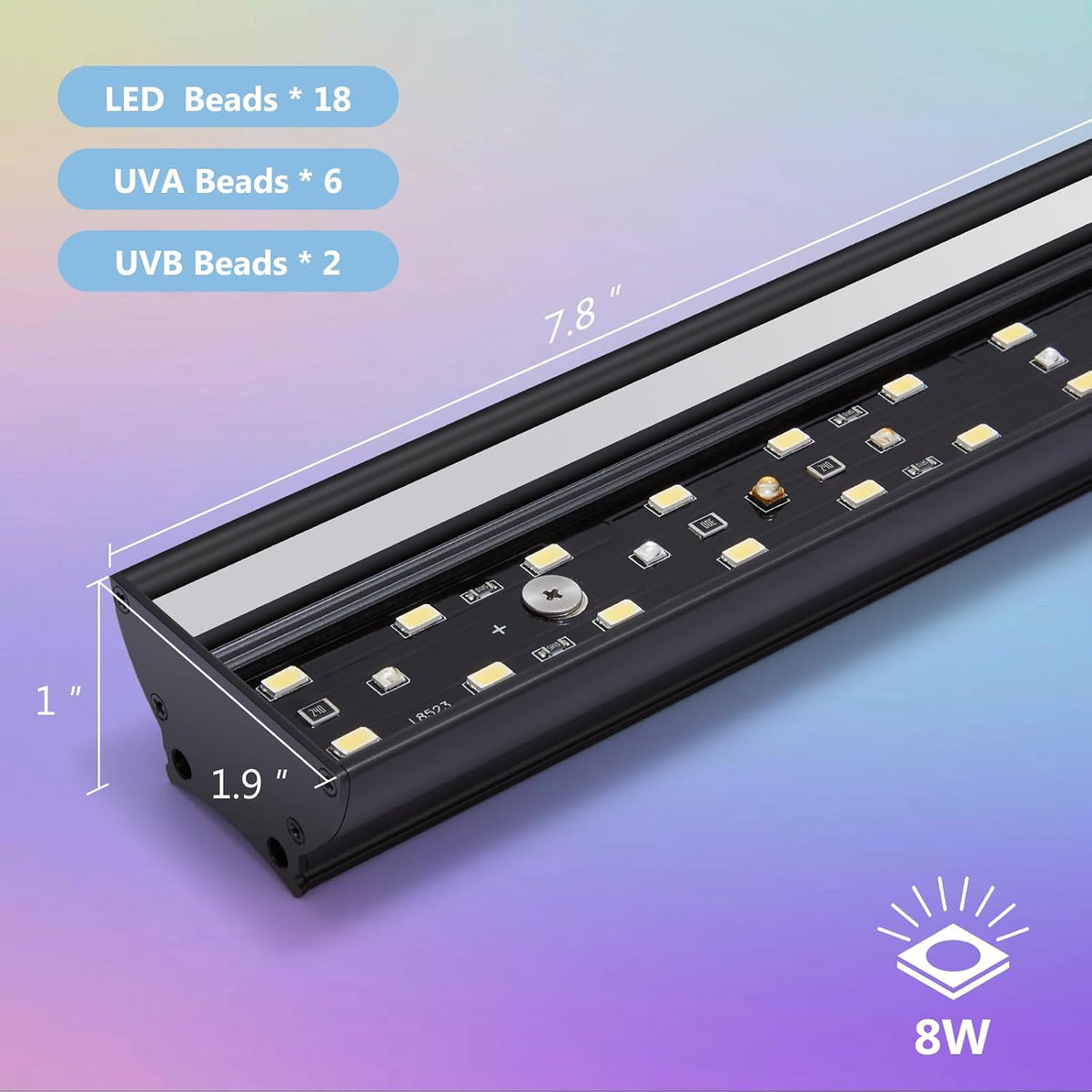 16-Inch LED UVB Reptile Light with Auto On/Off & Preset Day-Night - 8 INCH - image 2