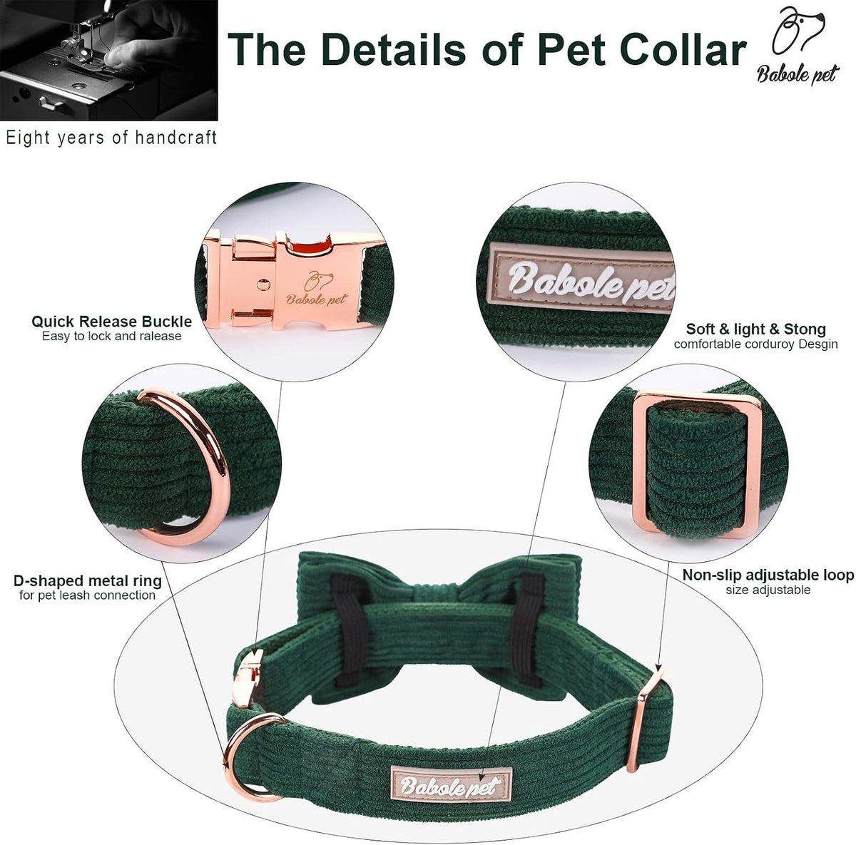 Green Dog Collar with Bow Tie, Christmas Bowtie Dog Collar M – Essentials for Dogs - M / Green - image 2