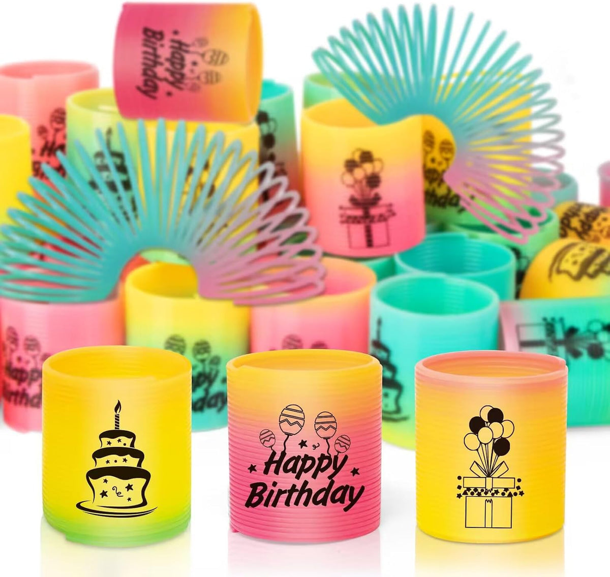 CLEVERZONE 36 Packs Spring Rainbow Magic Fidget Stress Coil Mini - Birthday