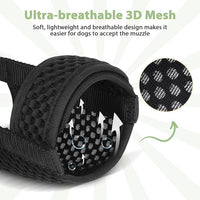 Mayerzon Dog Muzzle with Hook and Loop for Large Medium Small Dogs, Patented Soft Mesh Beagle Labrador Puppy Muzzles for Biting Chewing Grooming, Breathable, Adjustable, Allows Panting (Black, S)