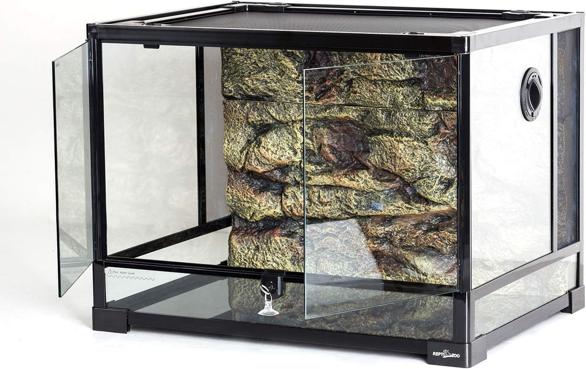 REPTI ZOO 34 Gallon Large Reptile Glass Terrarium Tank with Foam - Black / 24" x 18" x 18" - image 2