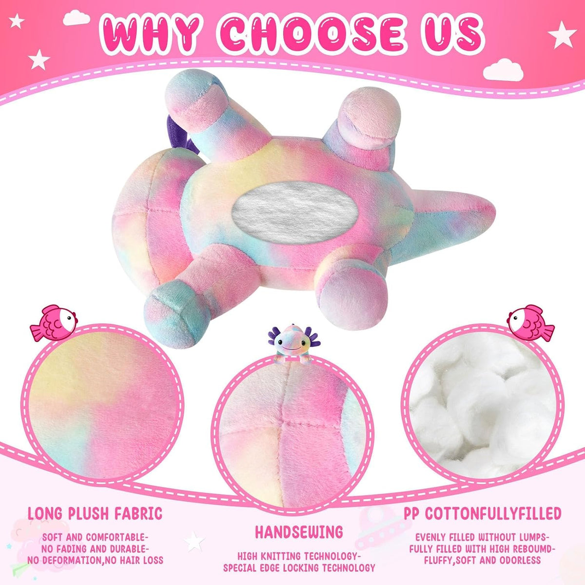 Axolotl Plush Toy, 10.8” Soft Cute Axolotl Stuffed Cotton Plush Pillow Kawaii Salamander Animal - Multicolored - image 4