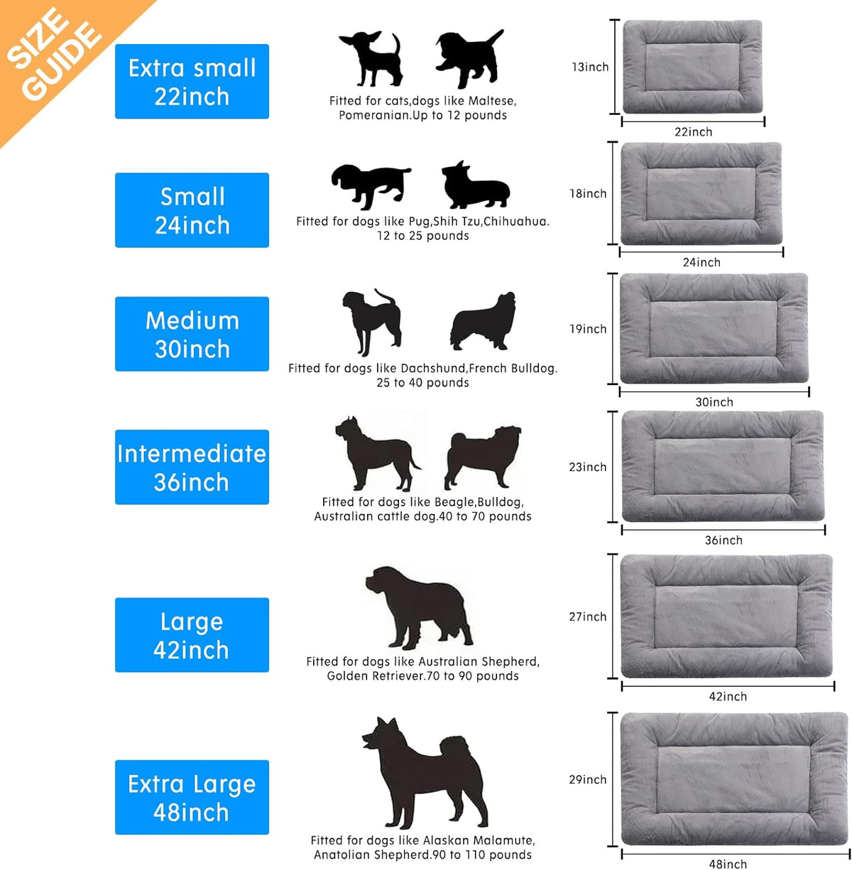Dog Crate Pad Washable Dog Bed for Crate Medium Cozy Mat 36-Inch Gray – Essentials for Dogs - 24.0"L x 18.0"W x 1.0"Th / gray - image 2