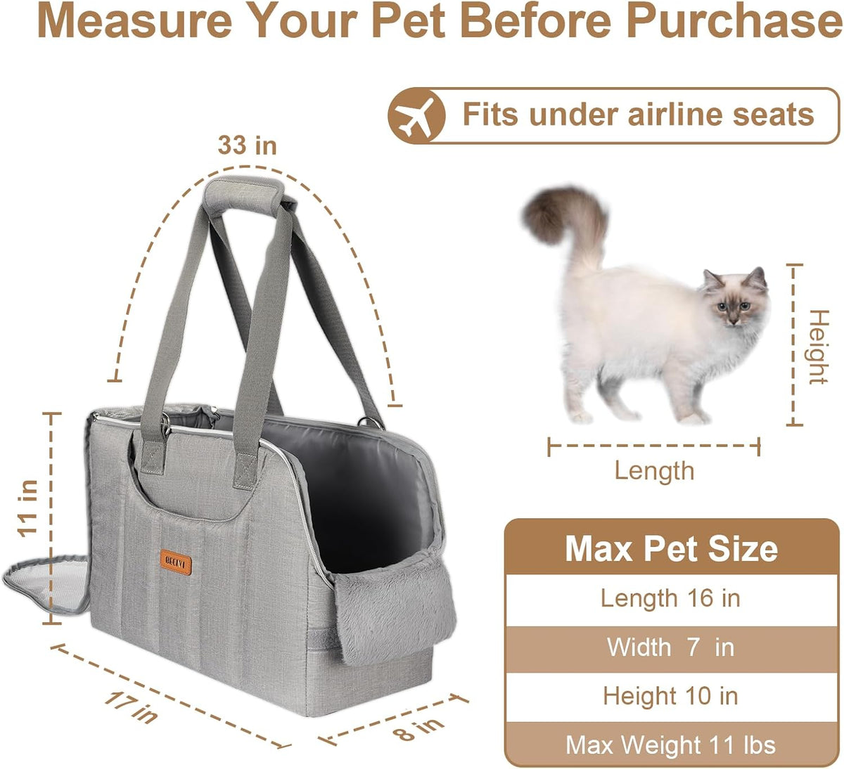 Dog Purse Carrier for Small Dogs Cats Rabbits Up to 12lbs - Grey - image 2