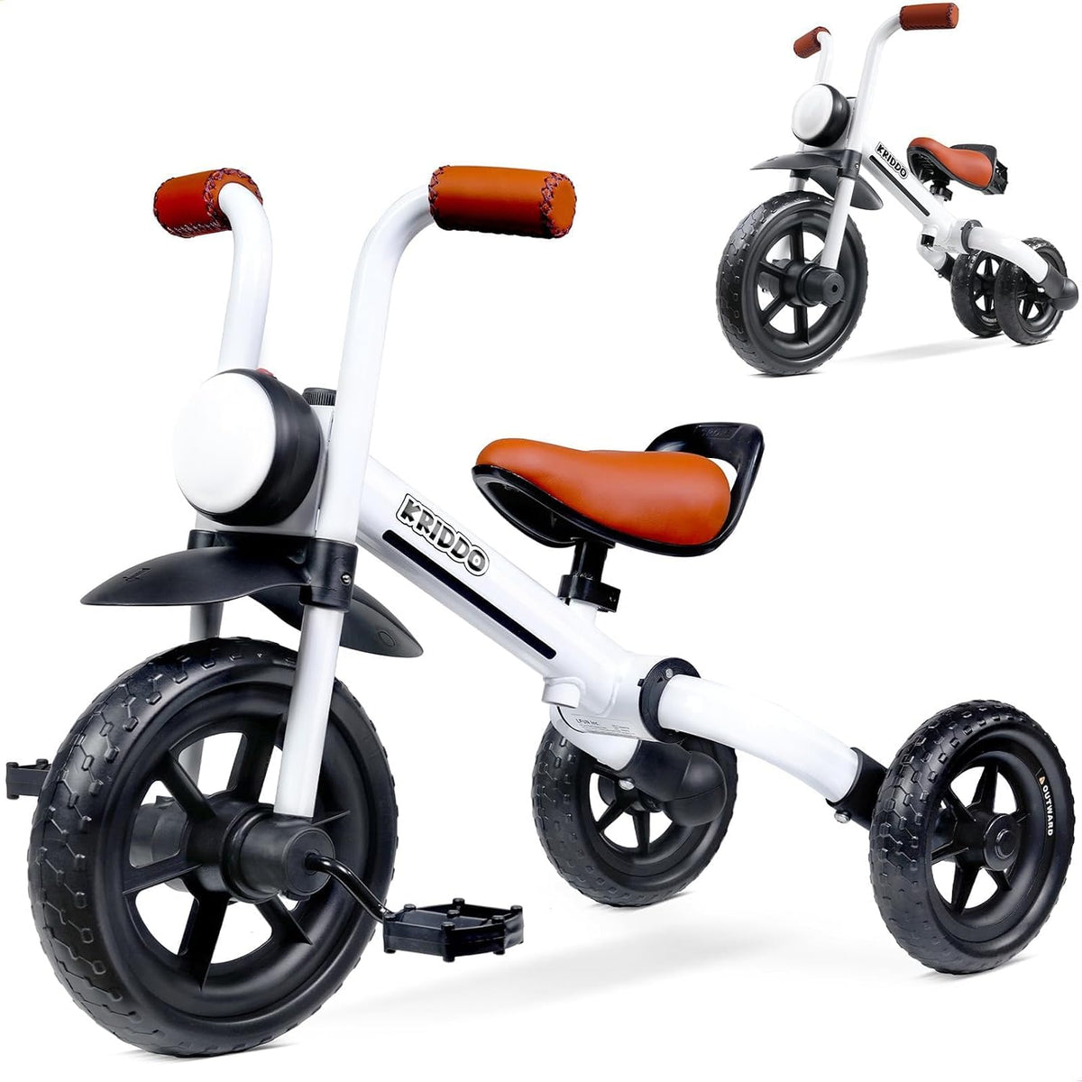 KRIDDO 2-in-1 Foldable Balance Bike and Toddler Tricycle for 2 to 5 - White