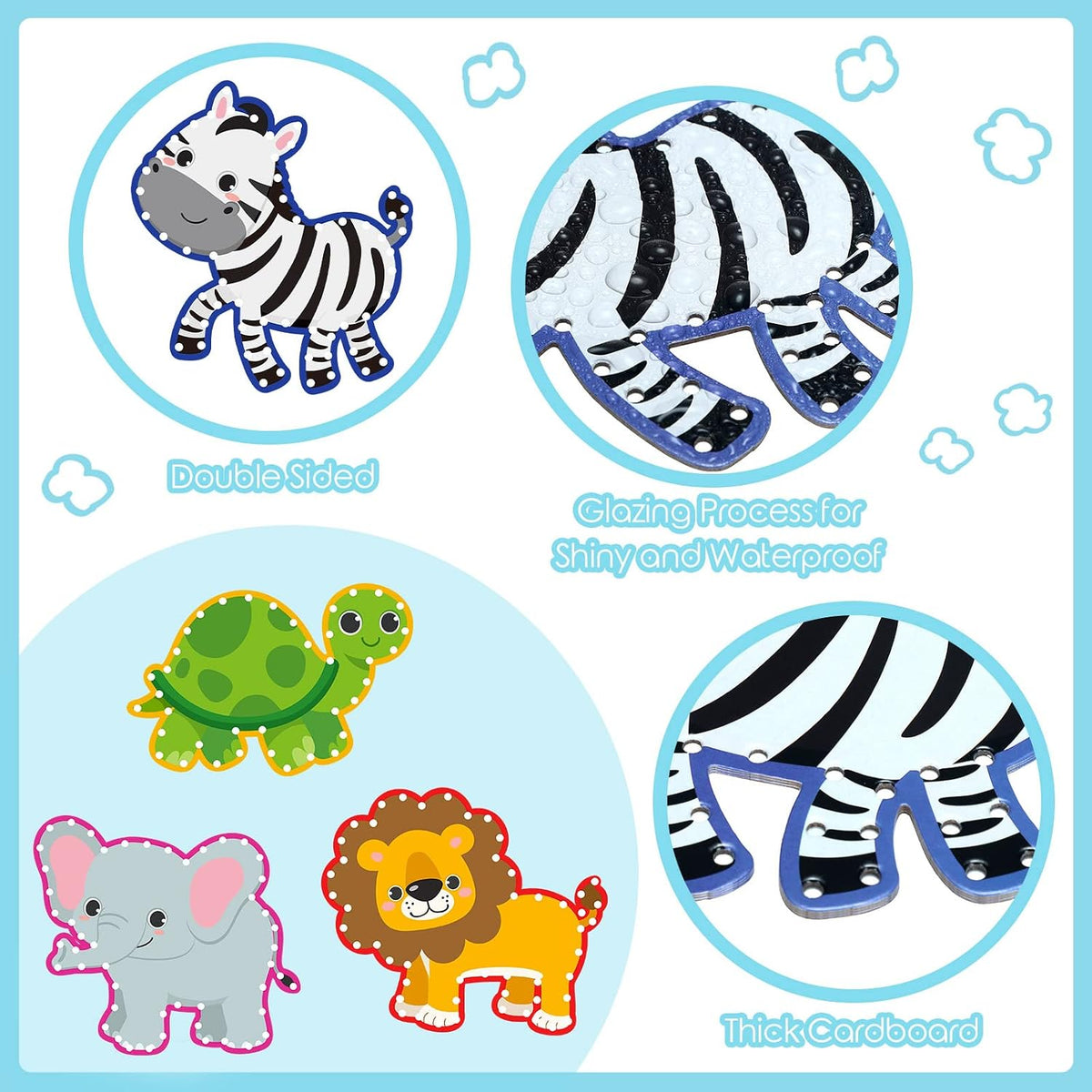 Pajean 10 Pcs Kids Lacing Cards Double Sided Animal Sewing Cards Kits - Jungle Style - image 3