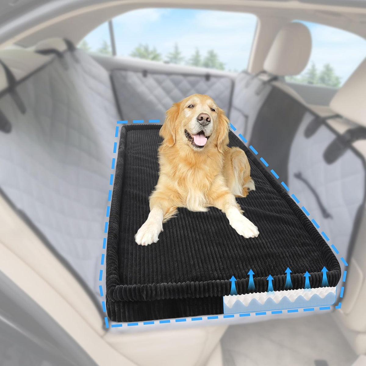 Dog Car Bed, Non-Slip Backseat Extender Pet Mat 50"x24.6"x2" – Essentials for Dogs - XL（56"Lx28.7"M×2"H) / Black