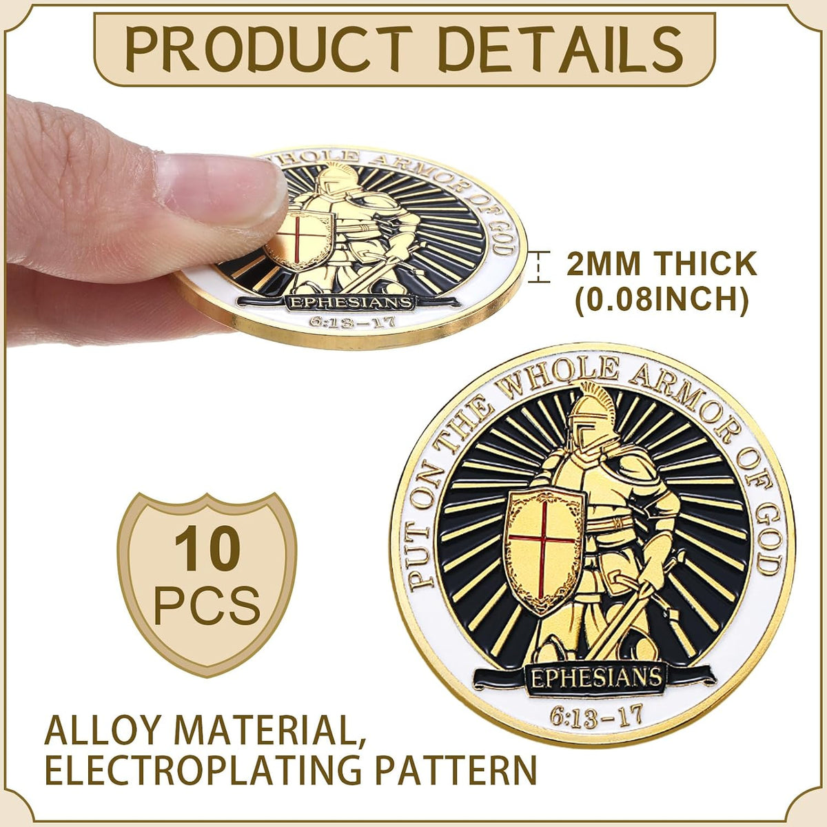 Nosiny 10 piece armor of God prayer coins in classic style alloy metal - view 24