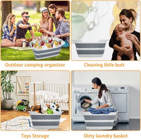 Collapsible Pet Bathtub, 7.1 Gal (27L) - Foldable Bathing Tub with Drain Plug for Dogs & Cats Under 30 lbs - Multi-Use as Laundry Basket, Storage Organizer, Camping Sink (Grey)