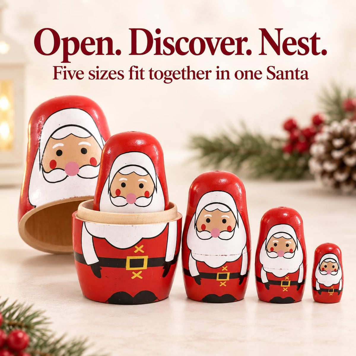 Kakeah 5 piece wooden nesting dolls set with brown bear, fox, owl, rabbit and raccoon - view 7