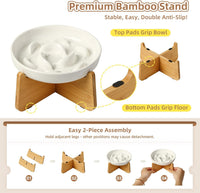 Ceramic Slow Feeder Cat Bowl - Green Elevated (Bamboo) / 3.7"H Elevated (Bamboo) - image 4