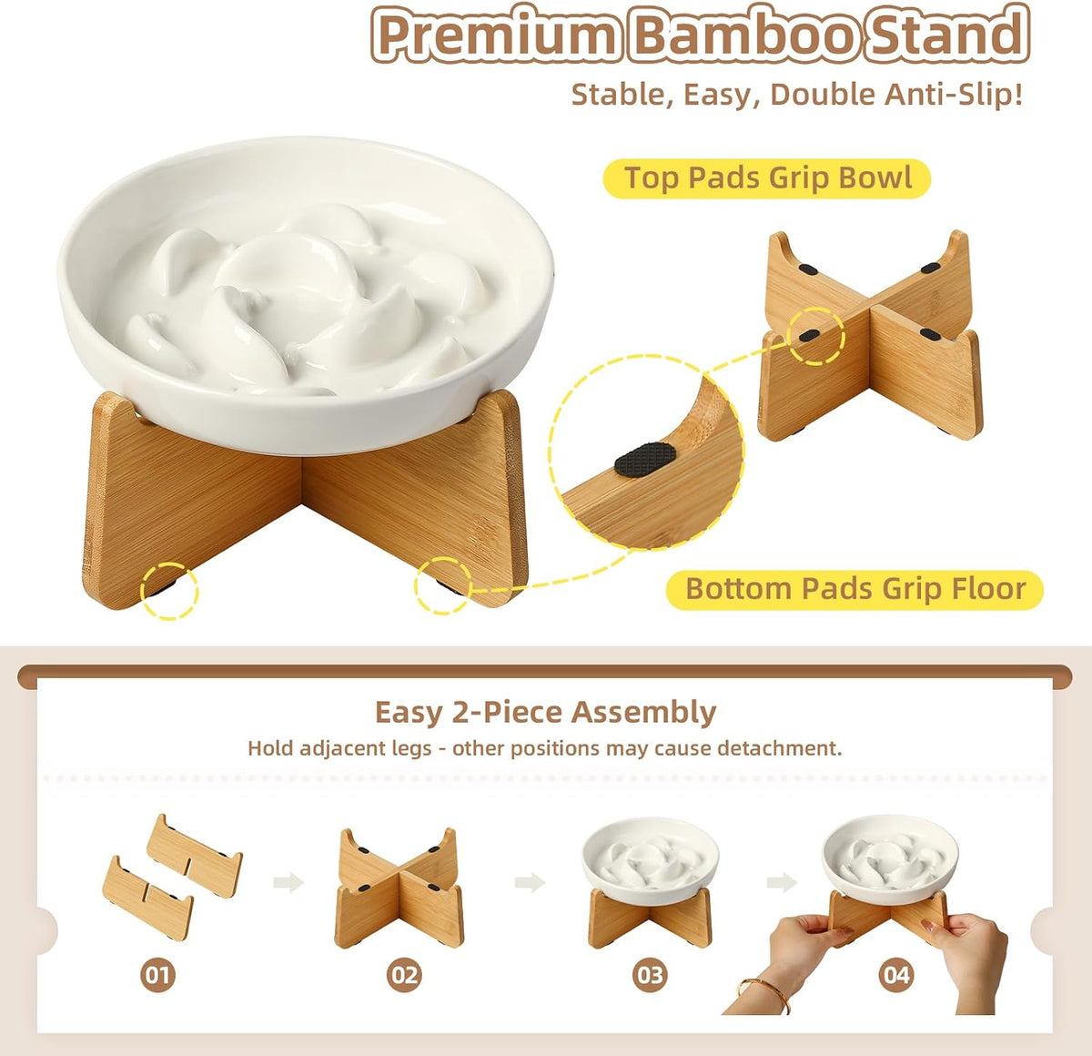 Ceramic Slow Feeder Cat Bowl - Green Elevated (Bamboo) / 3.7"H Elevated (Bamboo) - image 4