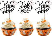Rsstarxi 24 Pack Ghost Baby Boo Cupcake Toppers Glitter Spooky Little - Design 9 Black