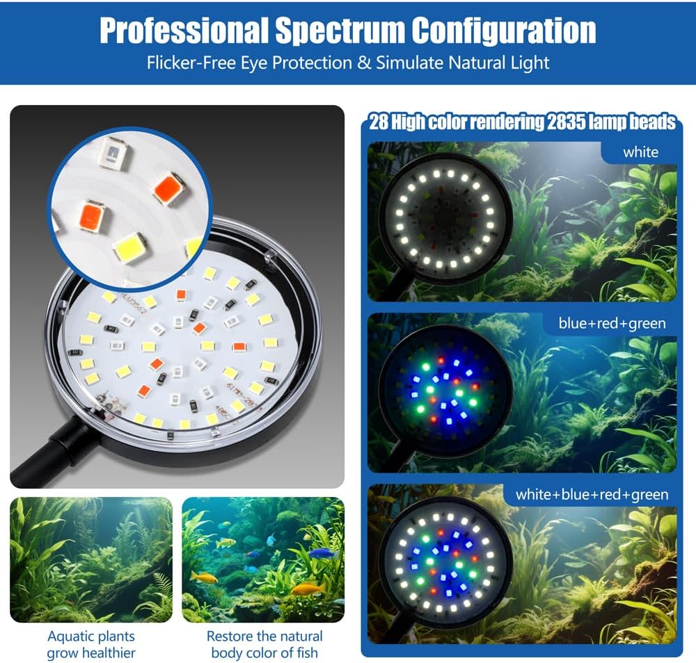 Clip On Aquarium Light 8W LED Fish Tank Light with Full Spectrum - Clip Light(Dimmer and Timmer) - image 2