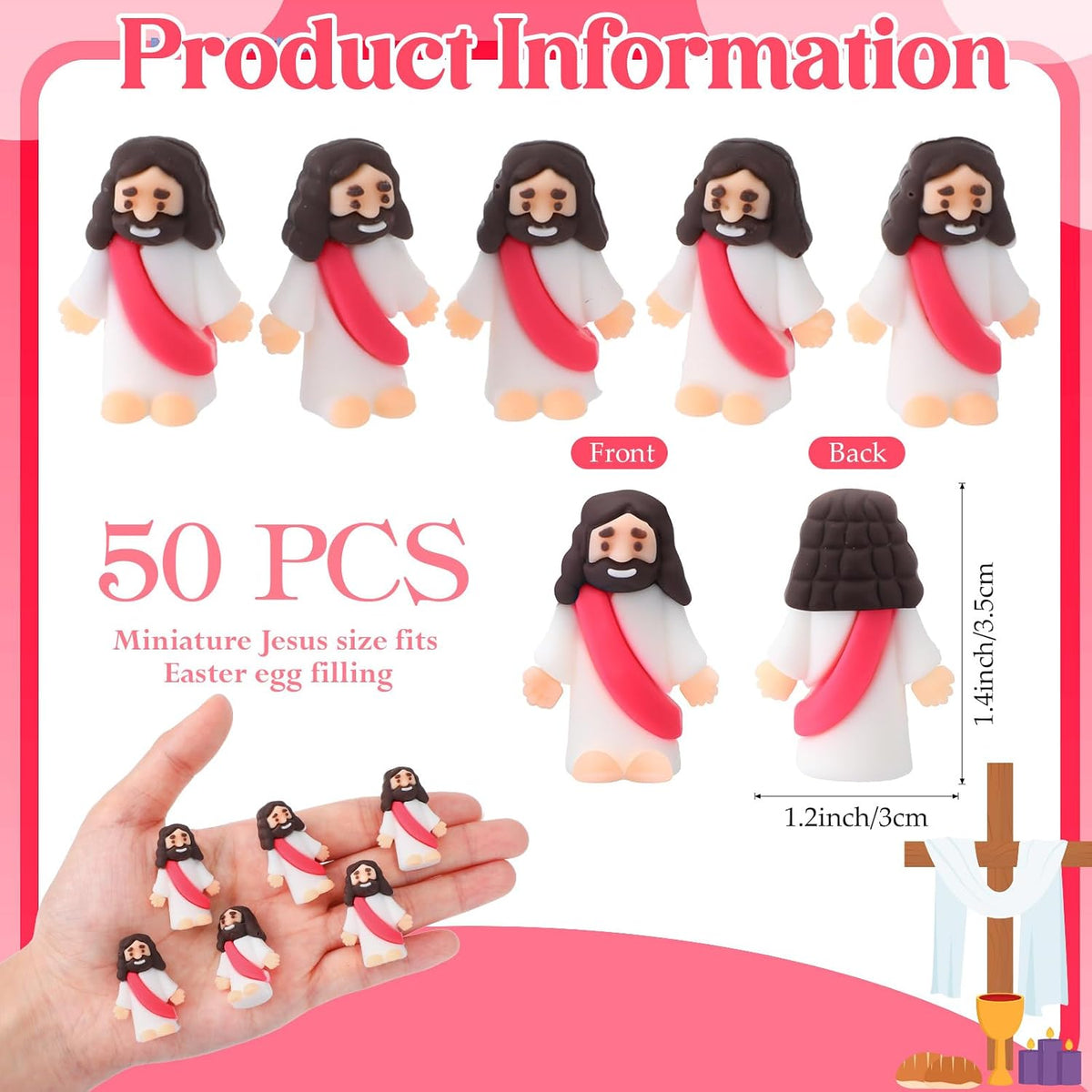 Sumind 50 Pcs Little Jesus Figures Original Design - Rose Red - image 2