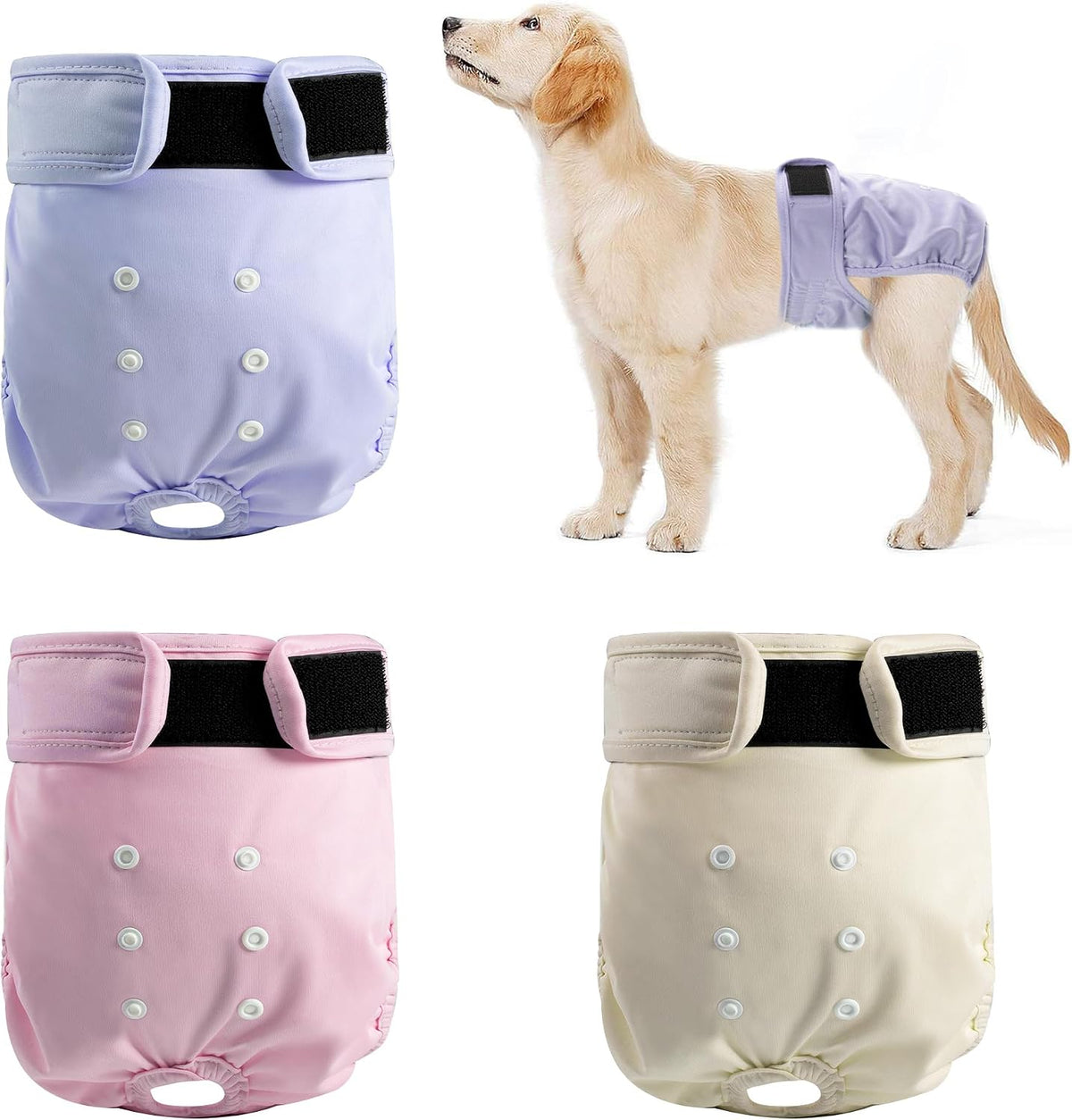 Reusable Dog Diapers Female Washable 3 Pack S Flowers for Heat – Essentials for Dogs - Khaki,Pink, Light Blue / S(Newborn-11.5"Waist) / 3
