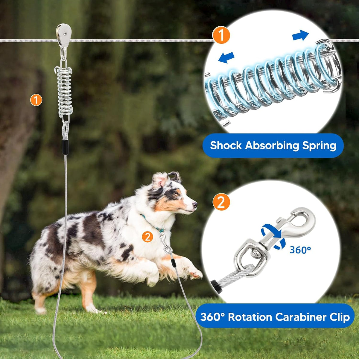 Dog Runner for Yard, Outdoor Dog Run - Silver / 200FT+10FT - image 4