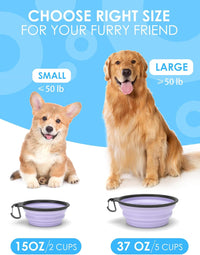 2 Pack Collapsible Dog Bowls with Bottle Carrier – Essentials for Dogs - Large (Pack of 2) / 9. Gray & Light Violet - image 2