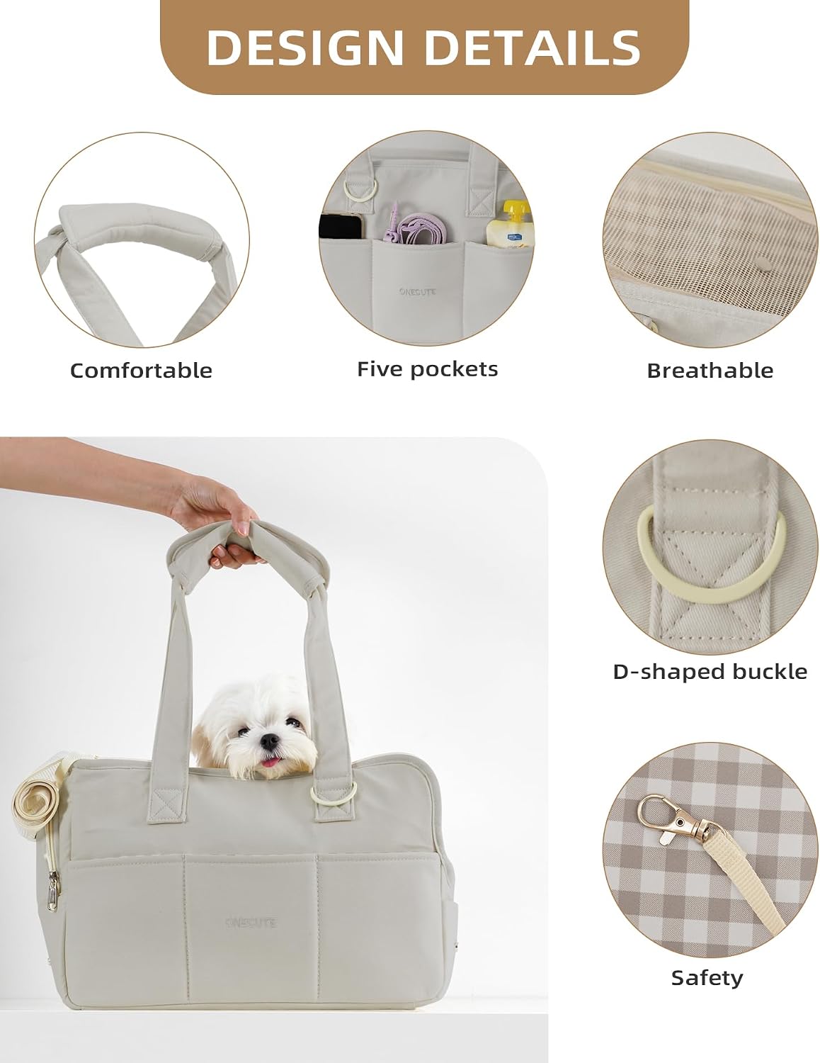 ONECUTE Dog Purse Carrier for Small Dogs Rabbit cat with Large Pockets - Grey / 17.0"L x 7.5"W x 12.0"H - image 3
