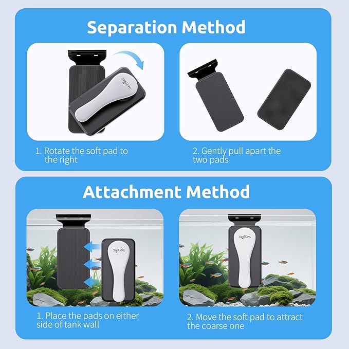 Magnetic Aquarium Glass Cleaner，Algae Scraper for Aquarium Fish Tank， Fish Tank Algae Clean Brush Dual-Sided Side Floating Aquarium Magnetic Brush (L)