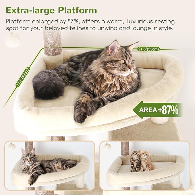 Globlazer Giant Cat Tree, 83 inch Cat Tree for Indoor Cats Large Adult, XXL Cat Tower with 9 Scratching Posts for 20lb+ Heavy Duty Large Adult Cats, F83, Beige