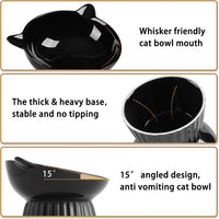 Ceramic Raised Cat Bowl，Tilted Raised Cat Bowl Anti Vomit Cat Bowls - Black - image 3