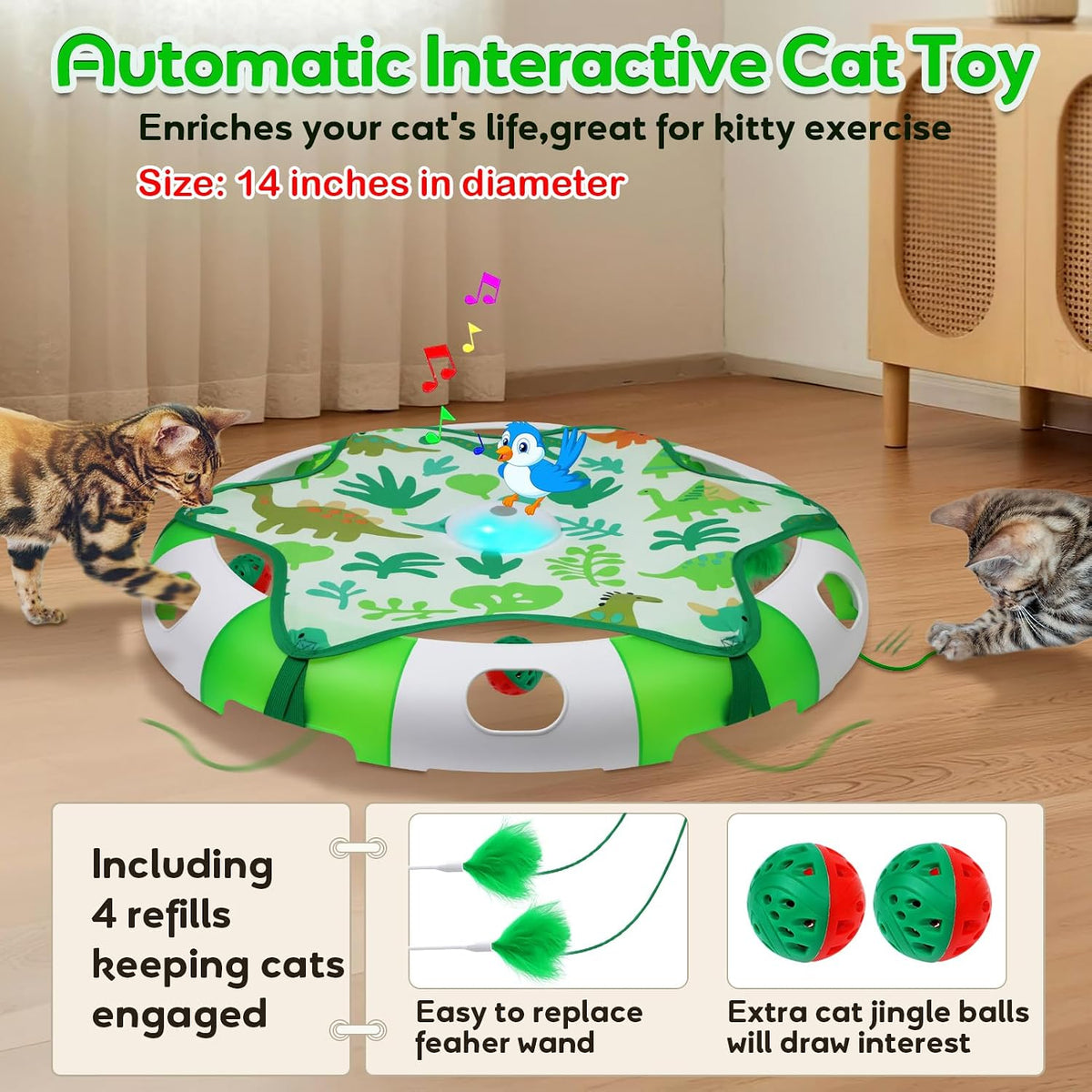 Cat Toys for Indoor Cats, Interactive Automatic Hide and Seek Toy, Moving Concealed Feathers Wand - image 3