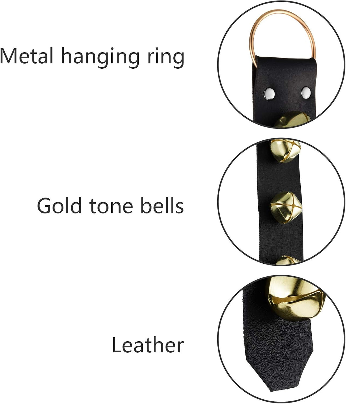 Frienda hanging dog doorbells, two leather belts with seven jingle bells each - view 3